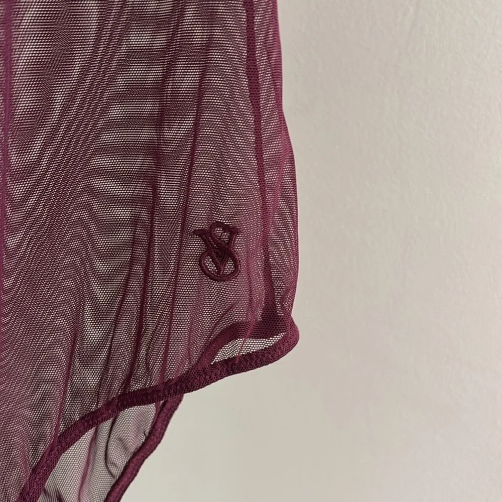 Victoria's Secret Mesh Sheer Plum Short Sleeve Bodysuit Size Medium - Picture 3 of 8